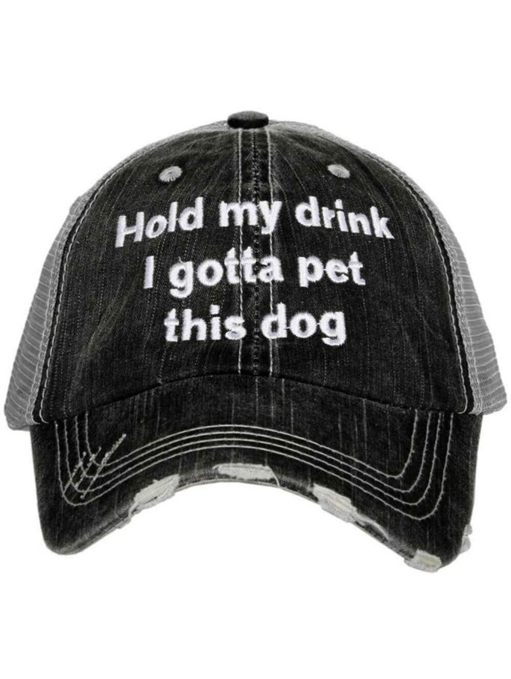 Gray And White 'Hold my drink, I gotta pet this dog' Baseball Cap Adjustable